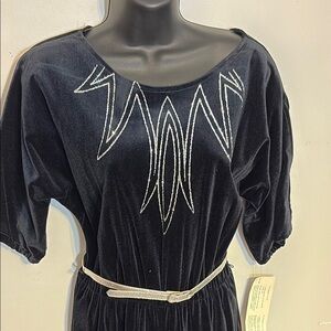 Vintage Black Velvet Jumpsuit with Silver lightning bolt motif NWT.